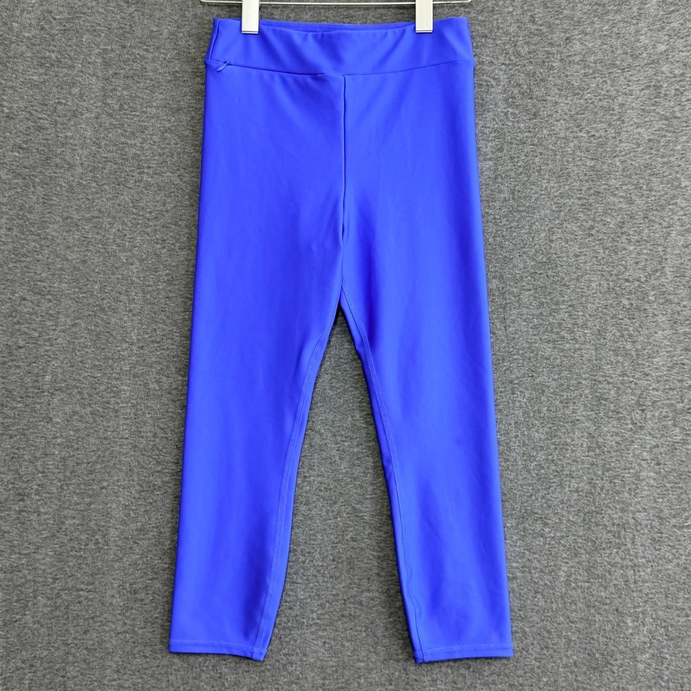 Alo Yoga Women Performace Leggings S Blue Cropped Side Zip Pocket Activewear Gym